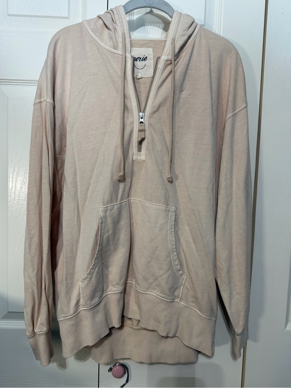 Aerie women’s Light Beige Half-Zip Hoodie Sweater